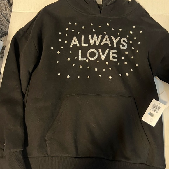 Ontheblvrd Tops - On the blvd Black Hoodie with 'Always Love' embellishment with sparkly stones.